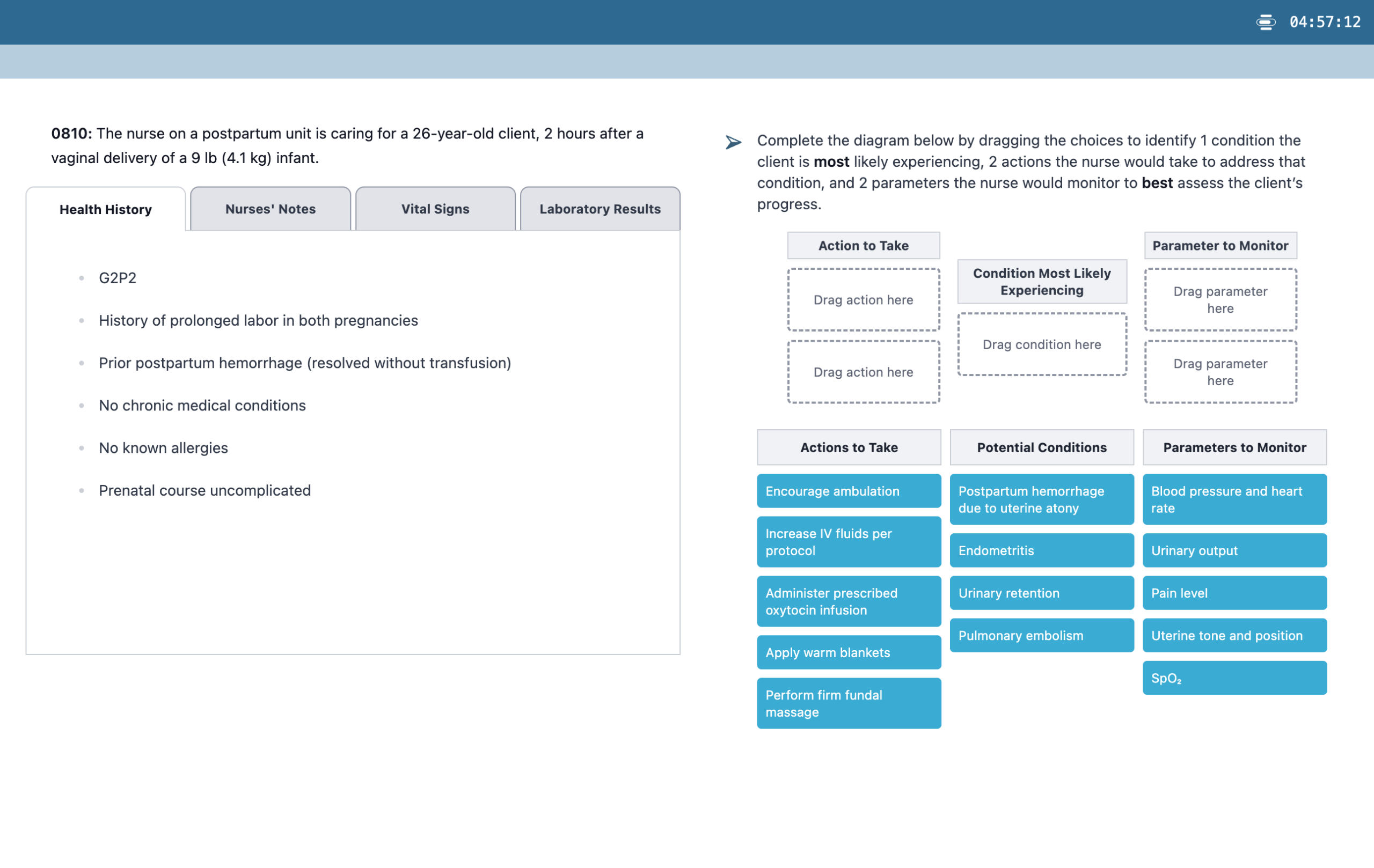 Next Generation NCLEX&reg; question with drag-and-drop matrix item type